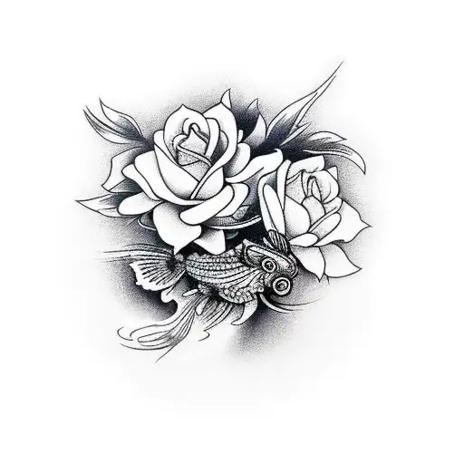 Koi Fish With Eagle And Roses And Azaleas