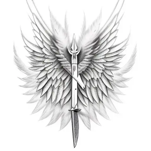 Angel Losing Feathers Kneeled With Sword And Shield