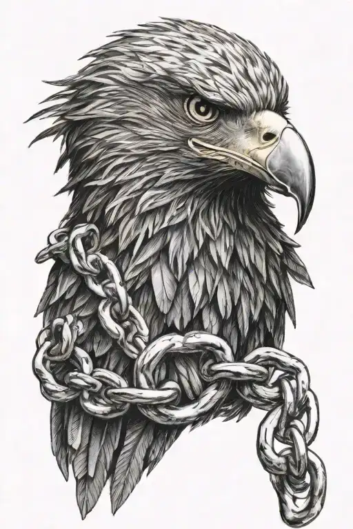 Eagle Biting Through A Chain Links