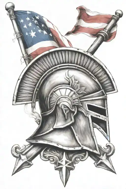 Spartan Helmet Cross And Flag Intertwined