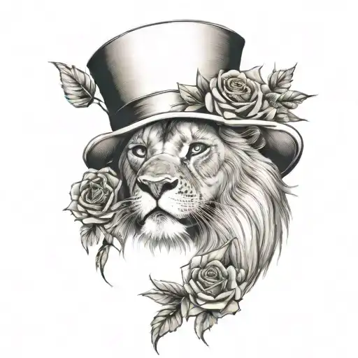 Lion And Roses On Top Hat