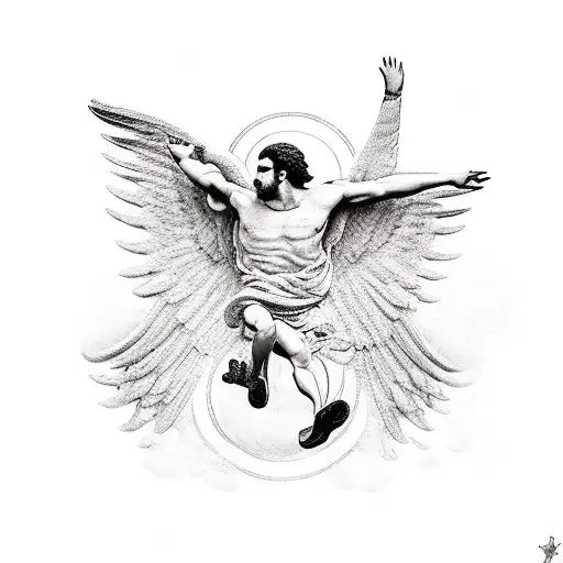 Greek Icarus With Help Of Love And Family