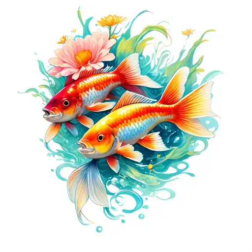 Three Coy Fish With Flowers Representing 5 Emotions