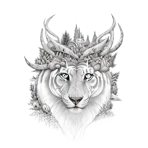 Forest With Animals An Mountains