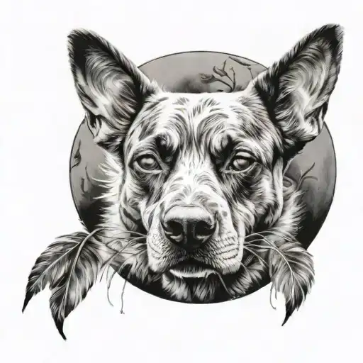 A Realistic Portrait Of Frankie Surrounded By An Infinity Symbol Made Of Delicate Feathers