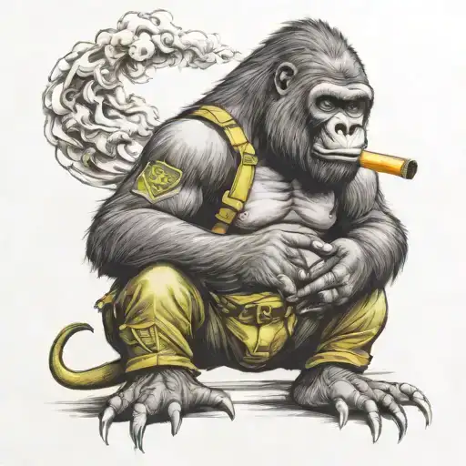 Gorilla In Army Gear Smoking Cigar