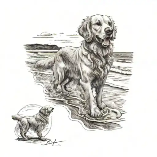 Golden Retriever At Beach Scene