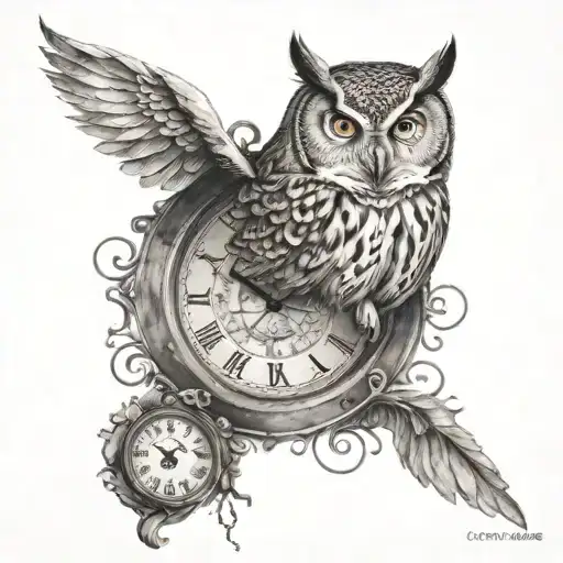 Owl And Clock Face Surrounded