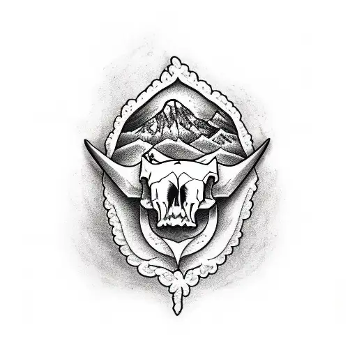 Western Flowers With Mountains And Cow Skull Quarter Sleeve