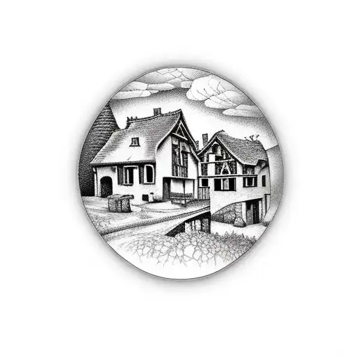 A Small Village Inside Of A Circle