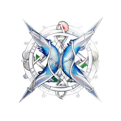 A Mystical Pisces Symbol Intertwined With A Majestic Sagittarius Archer
