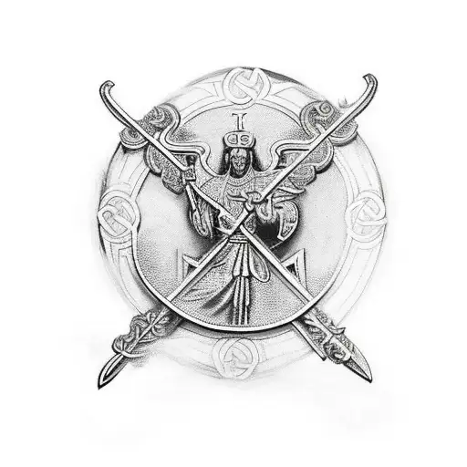 Saint Micheal Slaying The Devil With A Celtic Cross On His Shield