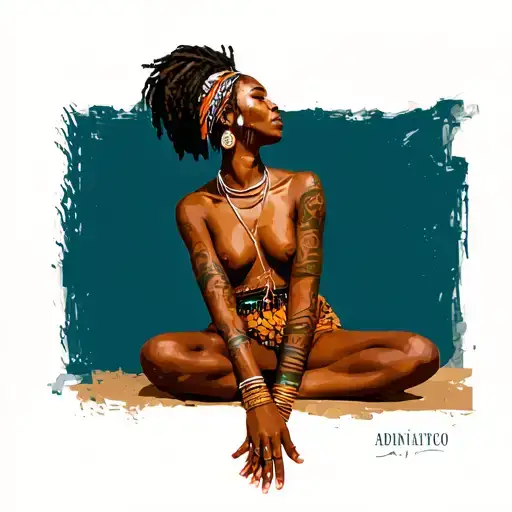Topless African Tribe Woman Sitting