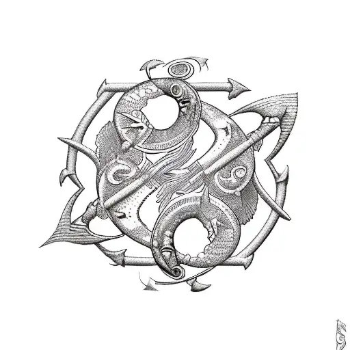 A Mystical Pisces Symbol Intertwined With A Majestic Sagittarius Archer