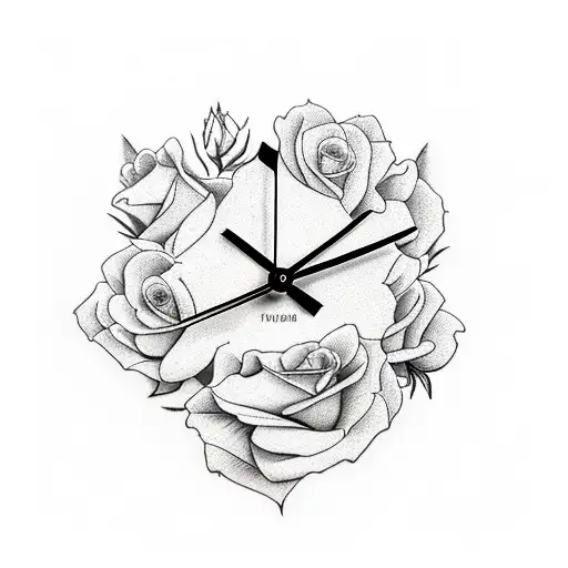 Roses Clock Stars Shading Cherry Blossom