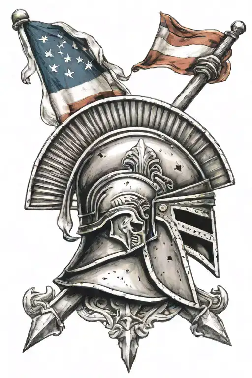 Spartan Helmet Cross And Flag Intertwined
