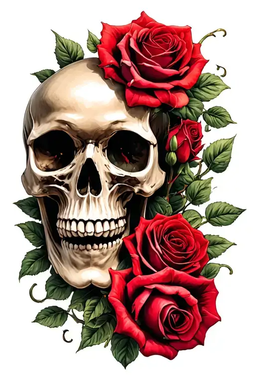Toten Skull And Red Roses As A Tendril