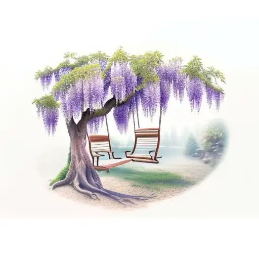 Wisteria Tree With Wooden Swing