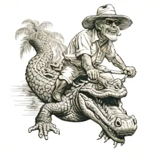 Florida Man Riding Aligator In Orange Grove