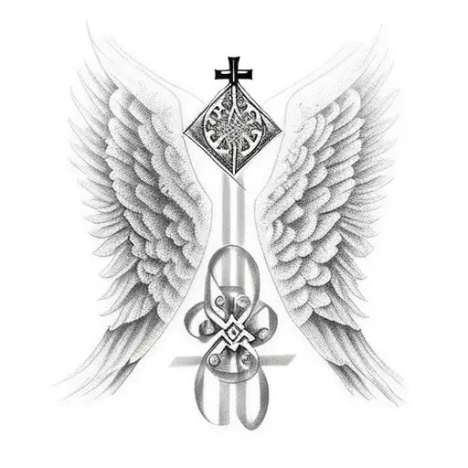 Angel Wings With Small Cross On Top