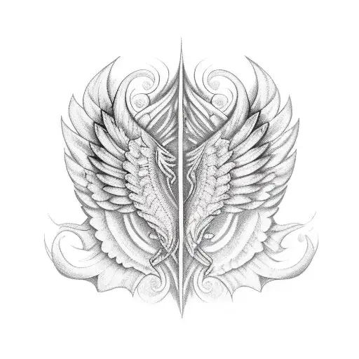Back Tattoo Half Devil Wing Half Angel Wing