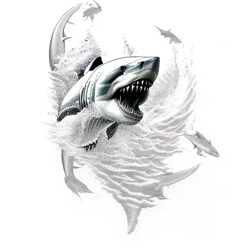 Create A Tattoo Representing The Strength And Power Of A Lion And A Great White Shark
