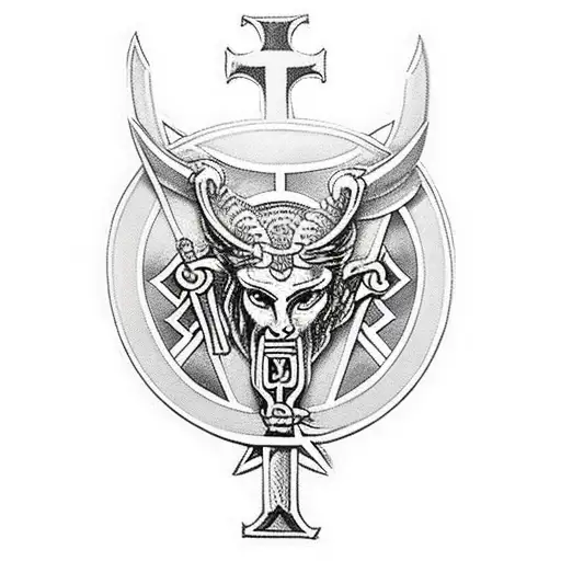 Saint Micheal Slaying The Devil With A Celtic Cross On His Shield