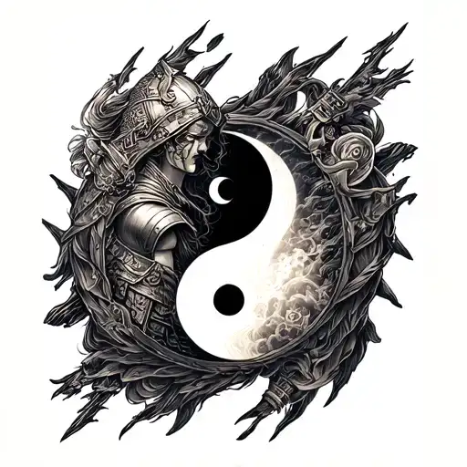 Yin Yang Symbol And Knight Amour Sleeve