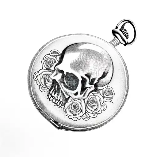 Pocket Watch With Skulls And Black Roses