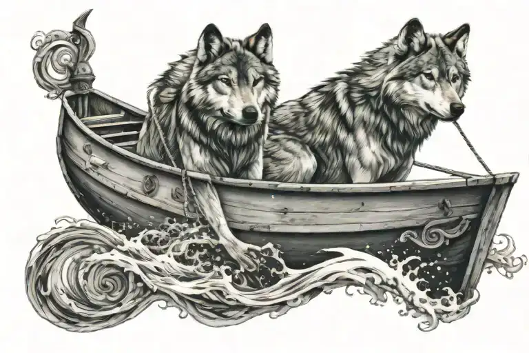 Wolf On A Boat In A Stormy Sea