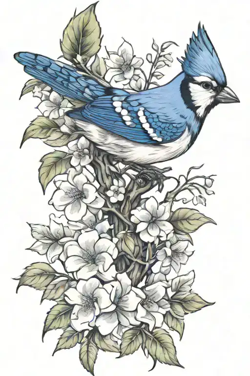 Half Sleeve Male Floral With Blue Jay Vines Tree