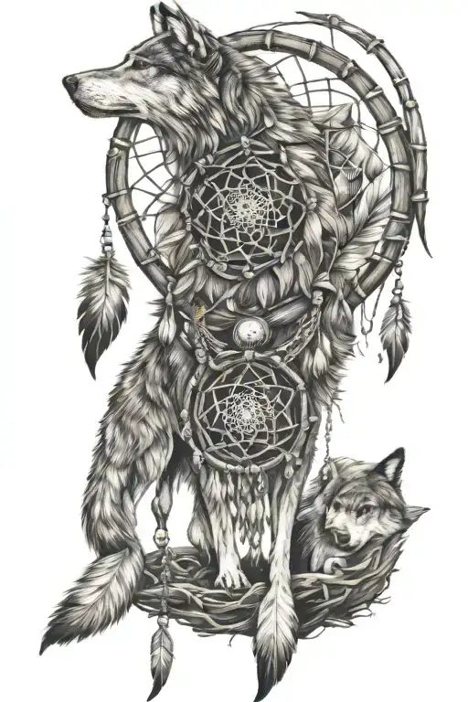 Wolf And Dream Catcher Entangled