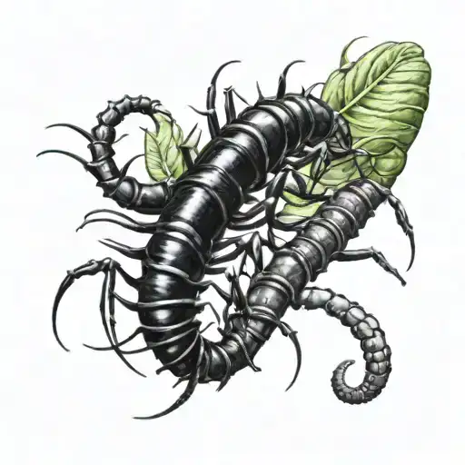 Lycoris Radiata And Black Centipede Crawling