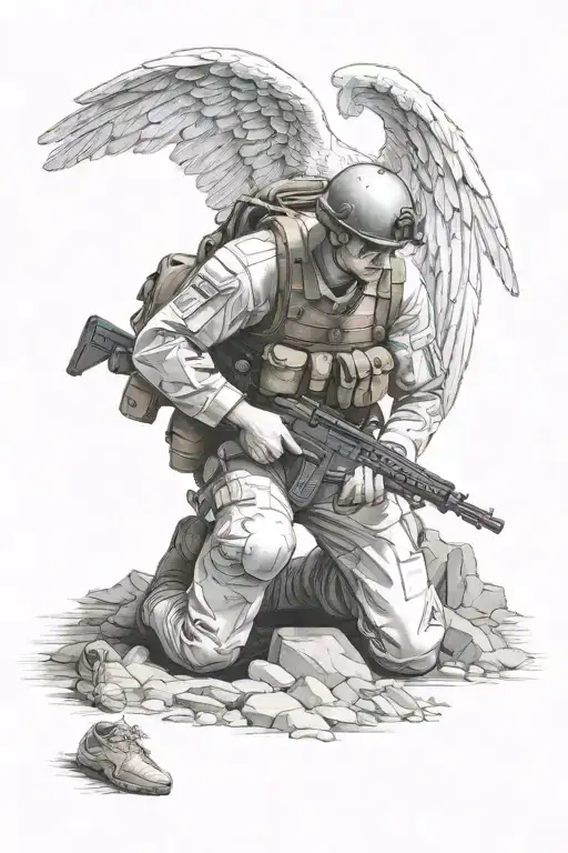 A Soldier Kneeling In Front Of An Angel