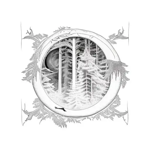 Redwood Forest With Moon