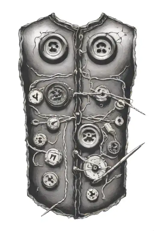 Black Buttons Sewn Into The Skin And Sewing Needles