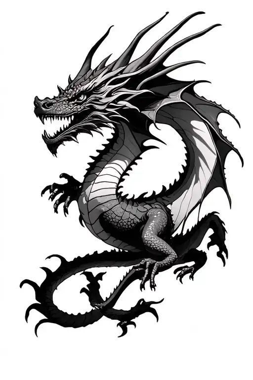 Black And White Dragon Flying
