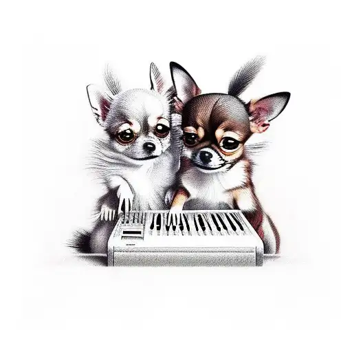 Two Chihuahuas Playing Guitar And Keyboard In Duran Duran Shirts