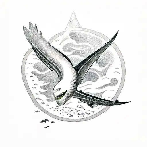 A Majestic Hawk Soaring Above A Ocean With Sharks