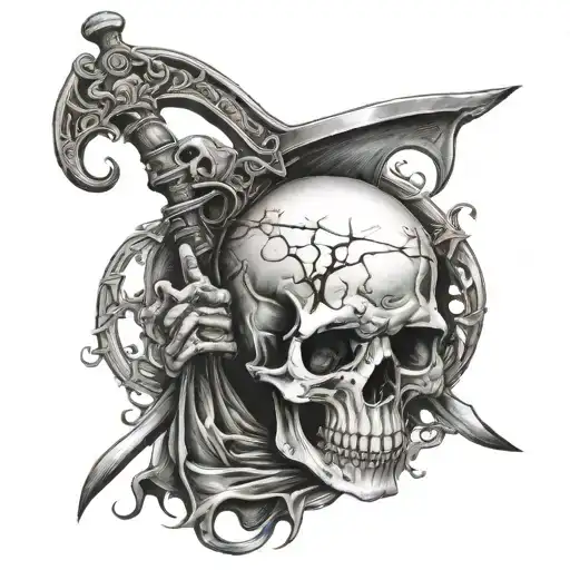 Death With A Scythe In His Hands Holds The Symbol Of The Dors Of Death