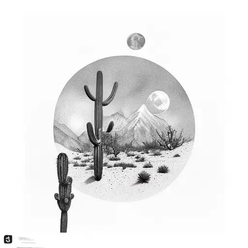 Wild Fire With Full Moon In Desert Landscape