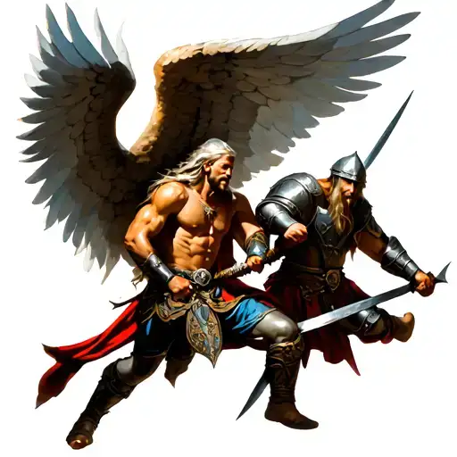 Archangel Michael And A Viking Warrior Battling Tattoo