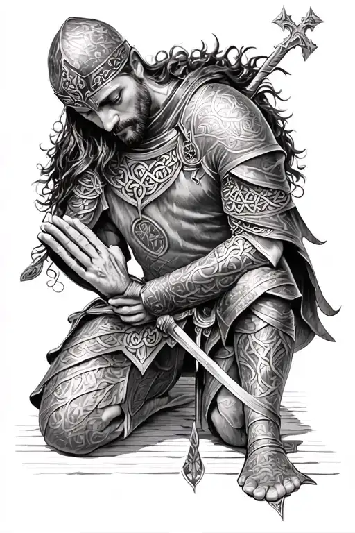 Celtic Knight Kneeling Praying