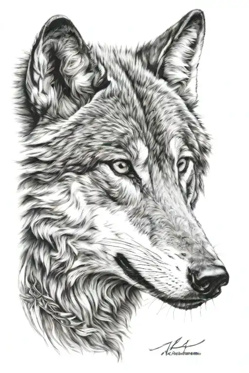 Black & Grey Wolf Face Mirphing Into The Forset