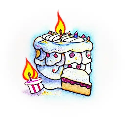 Stamp With Birthday Cake On Fire
