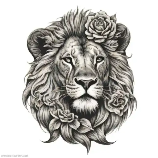 Male Lion Head With A Flower Pattern