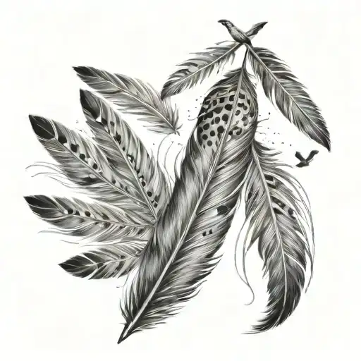 Feather With Descending Birds Flying Away