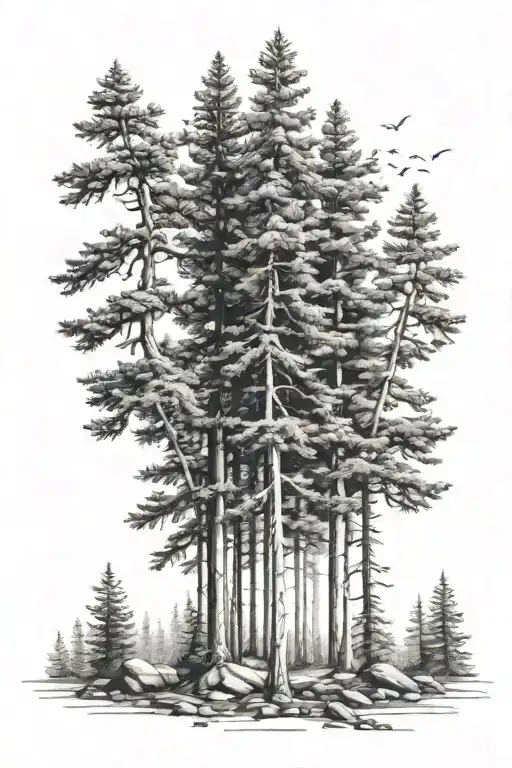 Spruce Forest Black And White In Realistic Style On Forearm