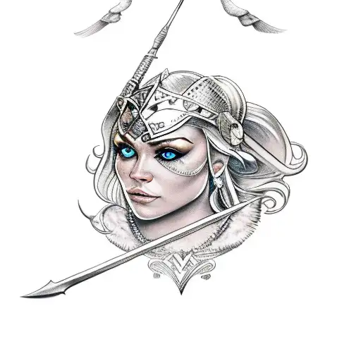 Valkyrie With Spear In Scandinavian Style