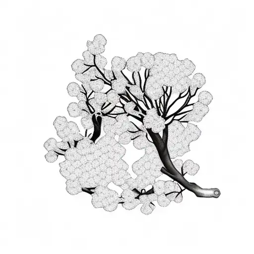 Create A Sleeve Tattoo Featuring Cherry Blossom Tree Branches Intertwined With Military Dog Tags